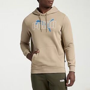 PUMA‎ Men's Tan Hoodie Essentials Big Logo Fleece Sweatshirt Pullover Sz M NWT